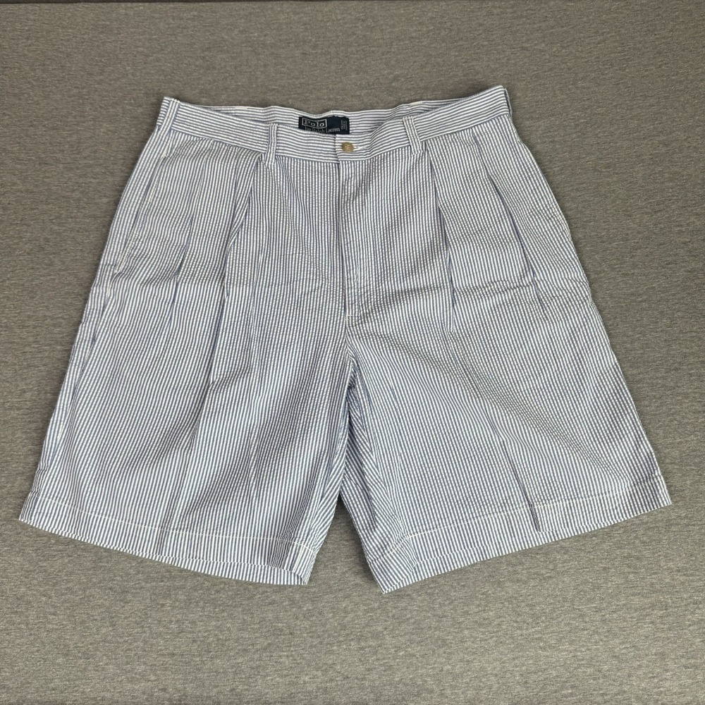 Polo Ralph Lauren Tyler Shorts Men's Blue White Seersucker Striped Coastal 36